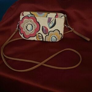 Floral Canvas Relic Crossbody & Adjustable Strap with Detachable Wristlet